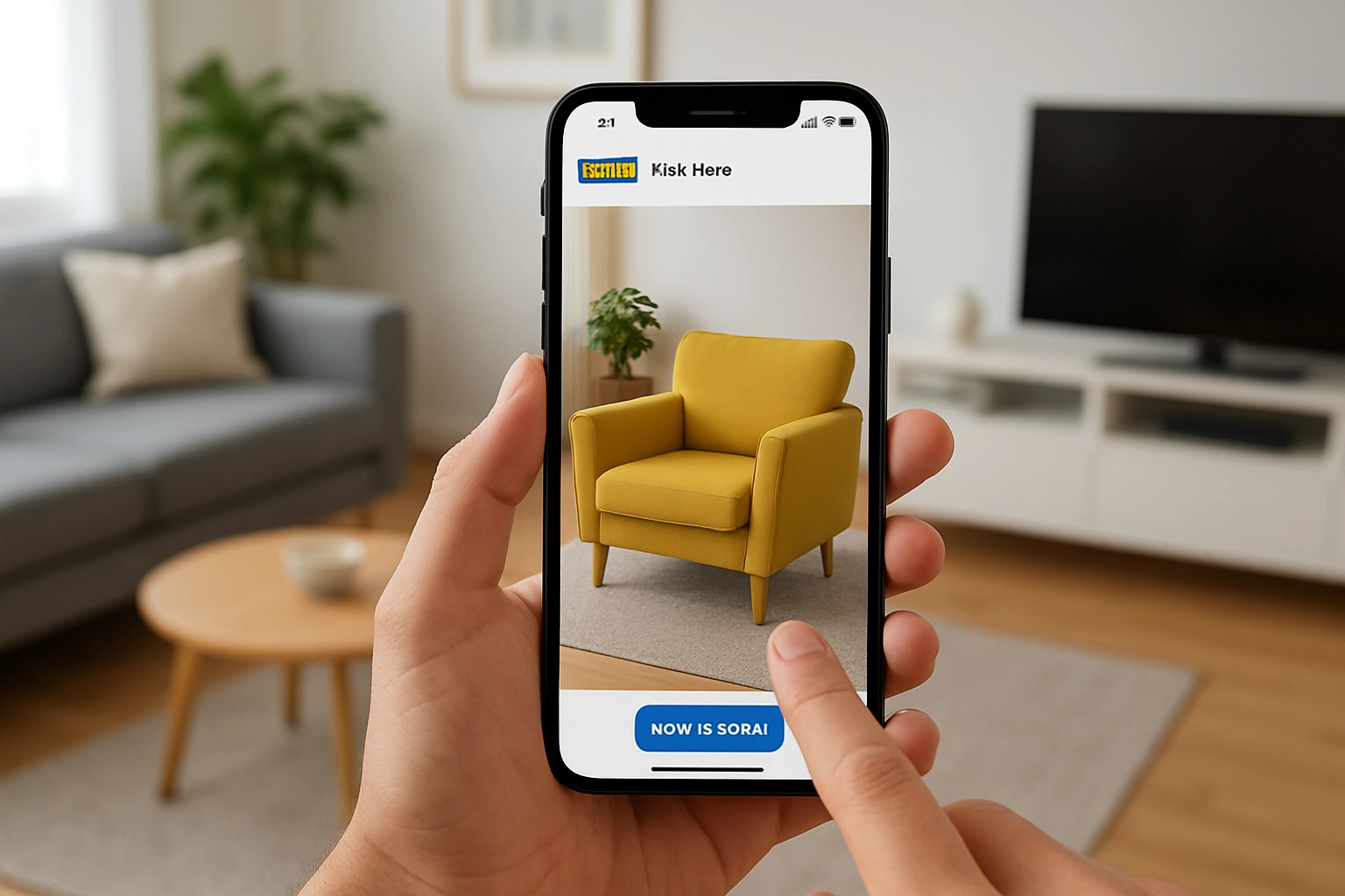 A demonstration of the IKEA Place app, a leading example of AR shopping for furniture.