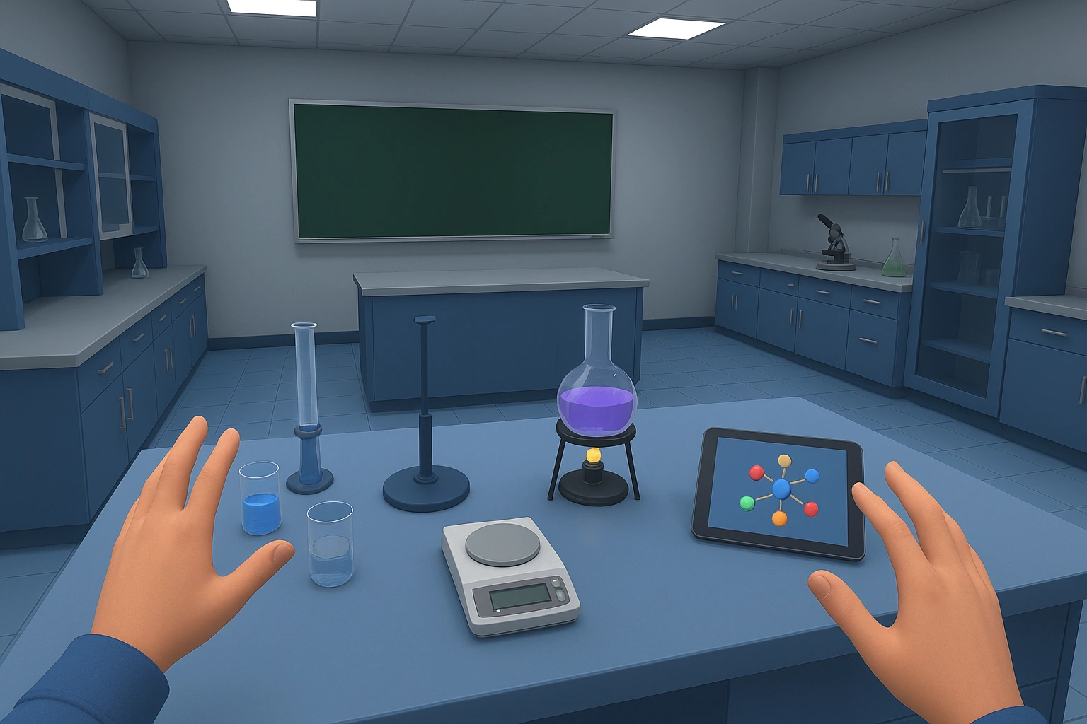 A screenshot of a virtual science lab, a key component of many immersive lesson ideas.