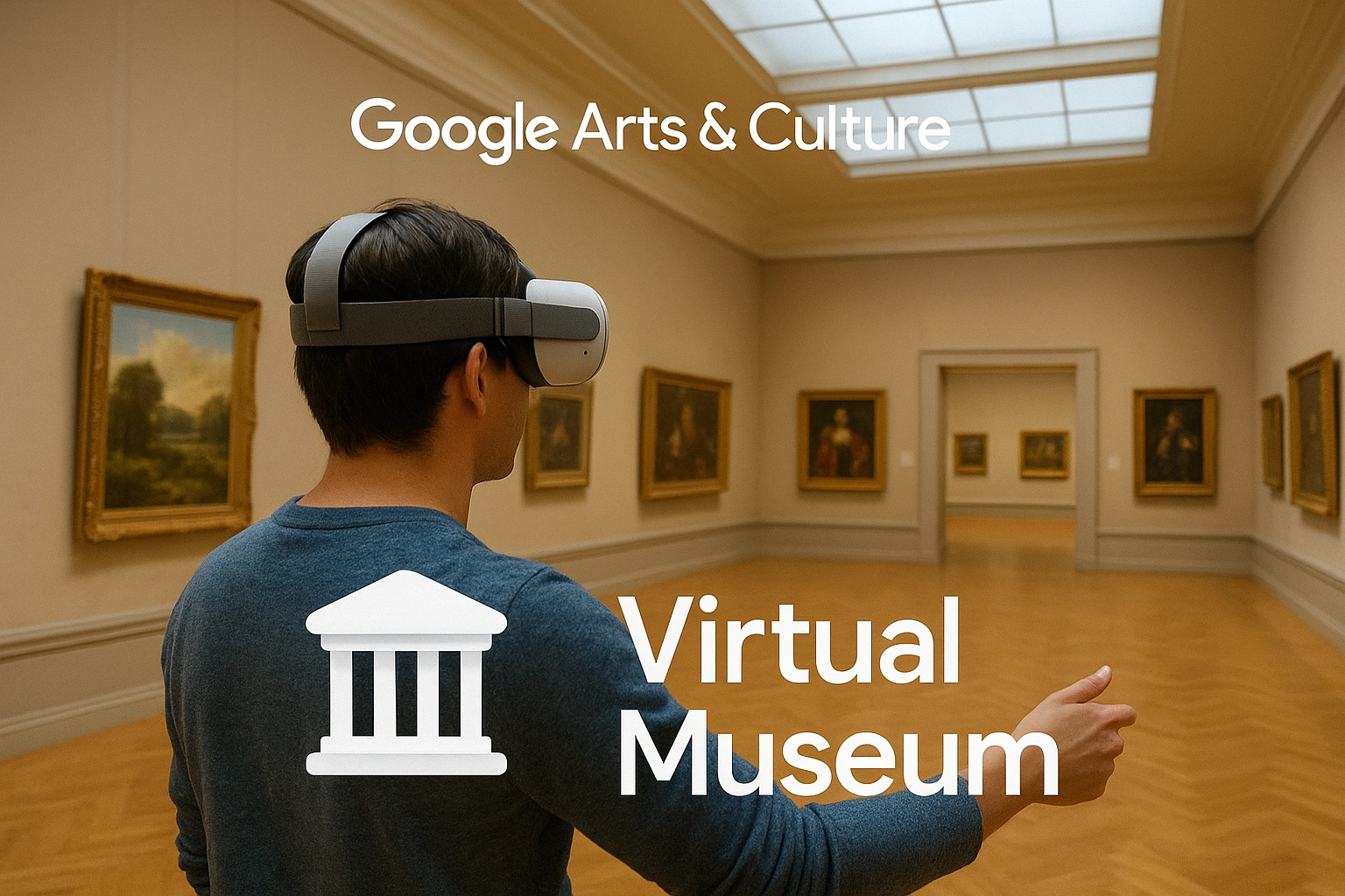 A user exploring a virtual museum using Google Arts & Culture, one of the best VR education apps.