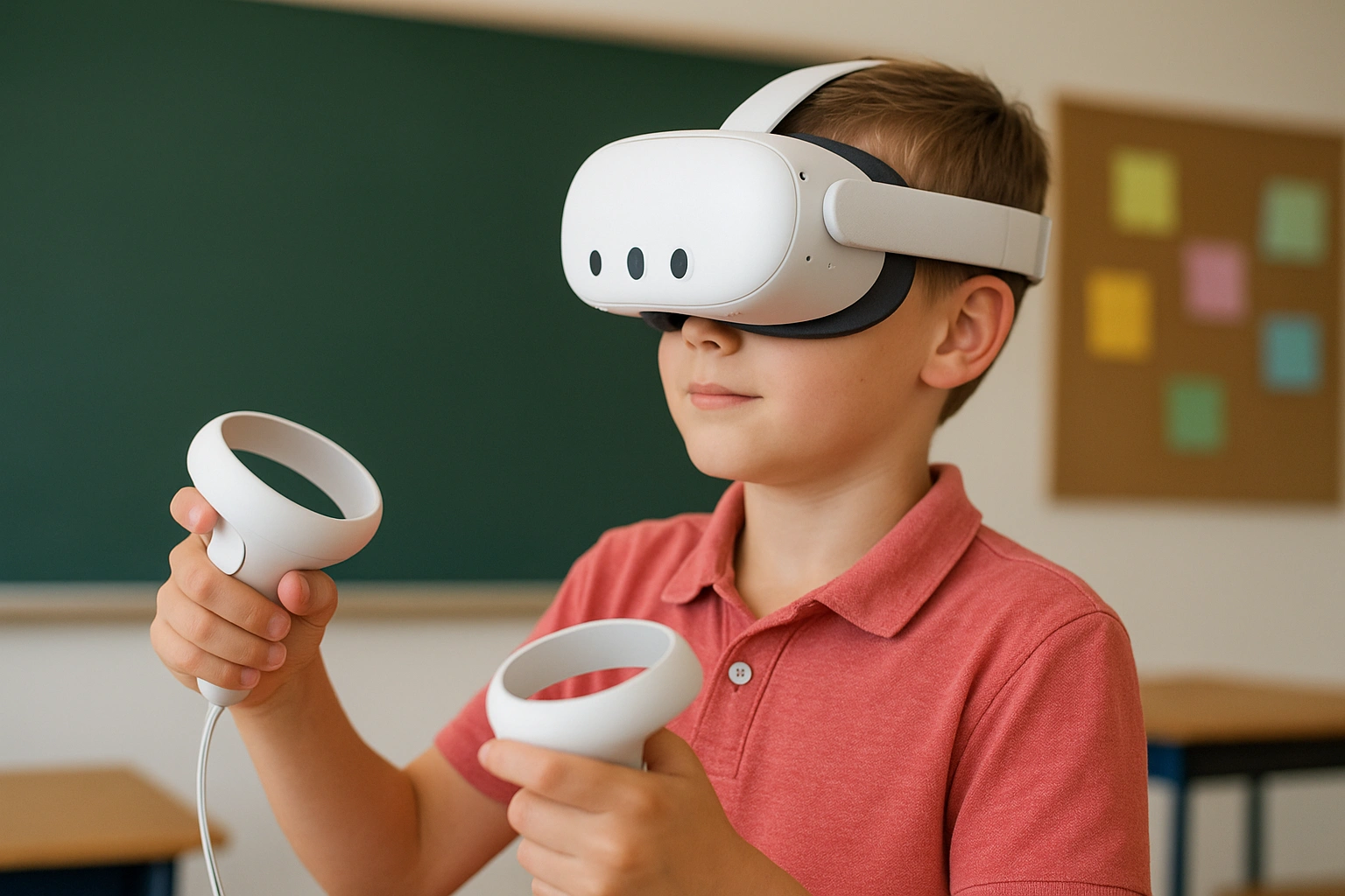 A user interacting with the Meta Quest 3, a popular choice for VR headsets for schools.